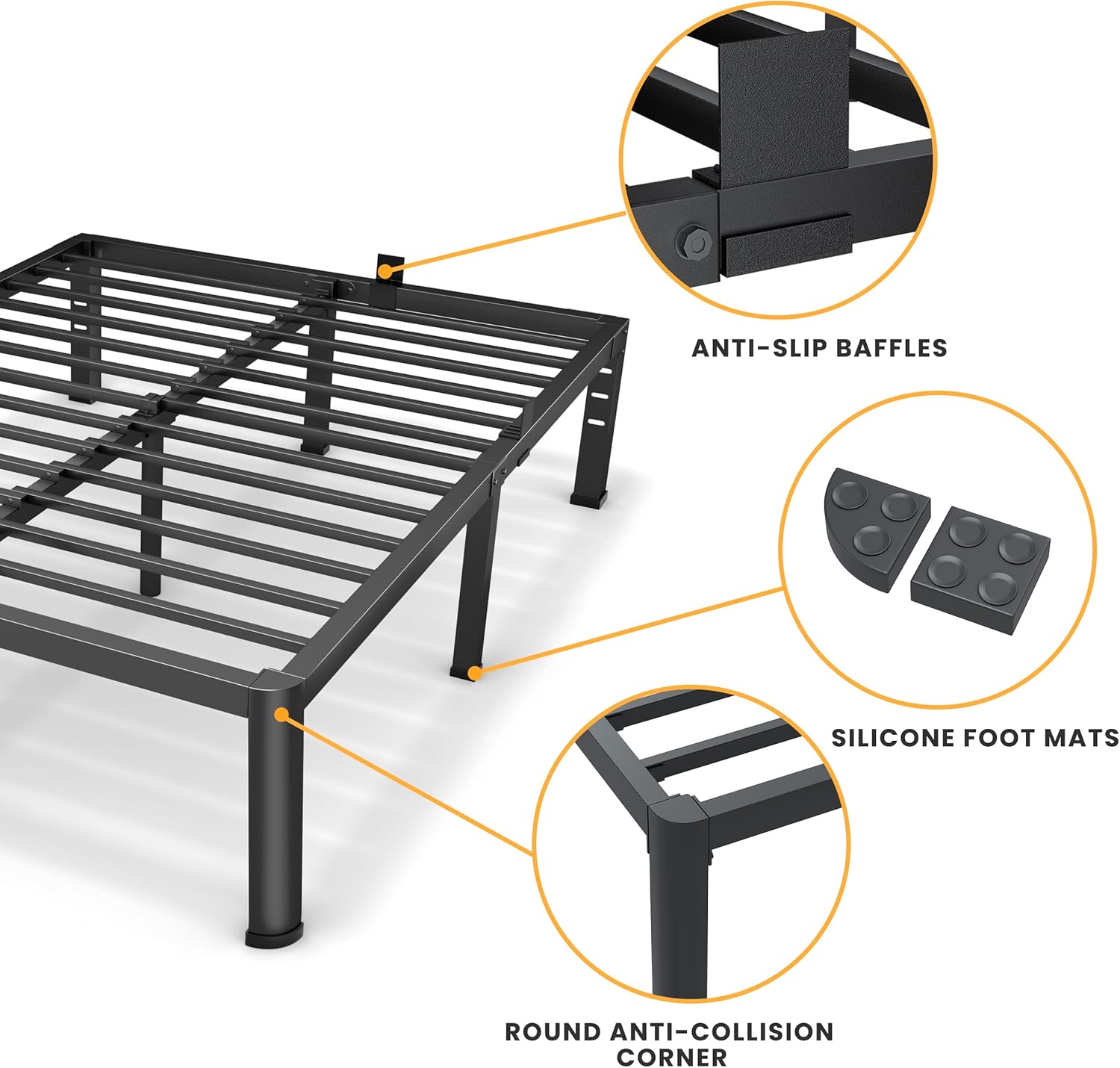 Superay 18 Inch King Size Metal Platform Bed Frame with Round Corners, Storage Space Under High Bed Frame-Heavy Duty Steel Slats Support, Noise Free - Easy Assembly - No Box Spring Needed