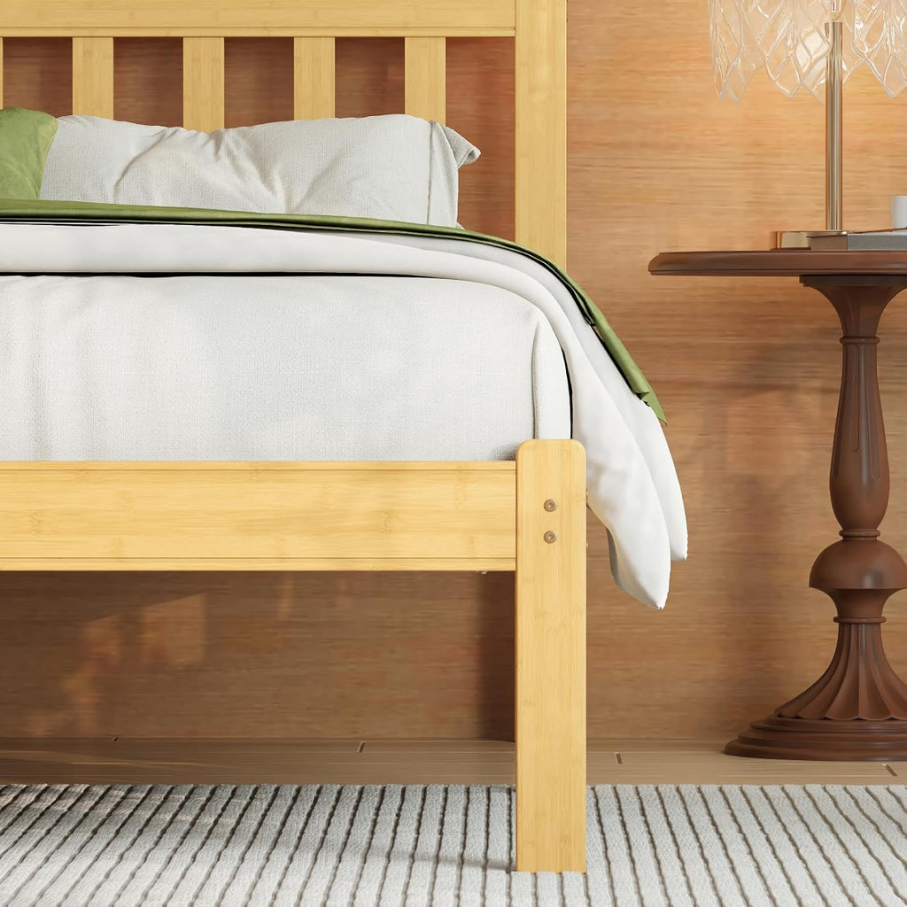 Askeld Wood Twin XL Bed Frame with Headboard, 14 Inch High Solid Bamboo Platform Bed No Box Spring Needed, Mid-Century Heavy Duty Bedframe, Easy Assembly, Noise Free