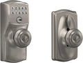 Schlage Camelot Keypad Lock with Knob, Electronic Keyless Door Entry, Flex Lock Auto‑Lock Option, Satin Nickel, FE595 CAM 619 GEO