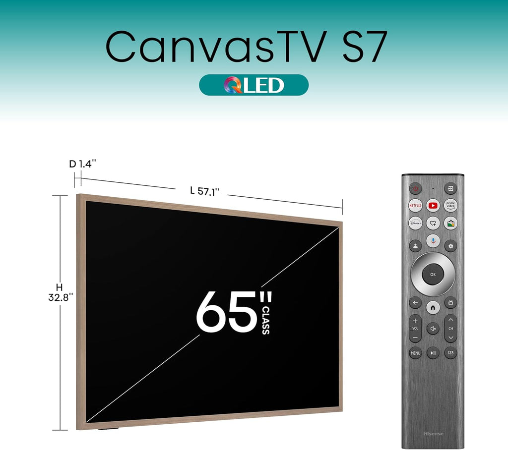 Hisense 65-Inch Class QLED 4K S7N CanvasTV™ Series Dolby Vision HDR Google Smart TV (65S7N) - 144Hz, Art Mode, Anti-Glare Panel, Hi-Matte Display, Frame & UltraSlim Wall Mount Included
