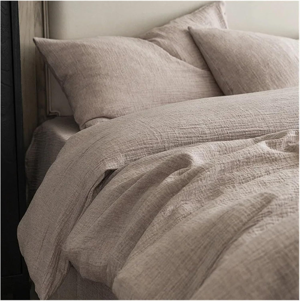Natural Health Cotton and Linen Bedding Set Plain Color Super Soft Breathable Double Queen King Duvet Cover Bed Sheet Pillowcase,Bedding