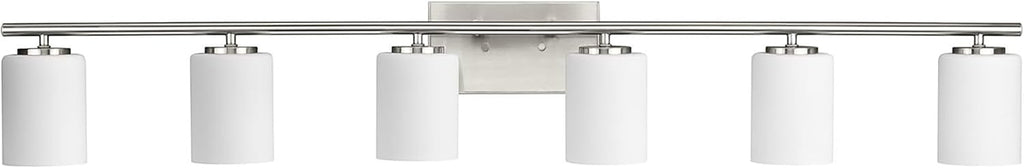 Progress Lighting Replay Collection 48 in. 6-Light Brushed Nickel Etched White Glass Modern Bath Vanity Light