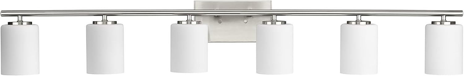 Progress Lighting Replay Collection 48 in. 6-Light Brushed Nickel Etched White Glass Modern Bath Vanity Light