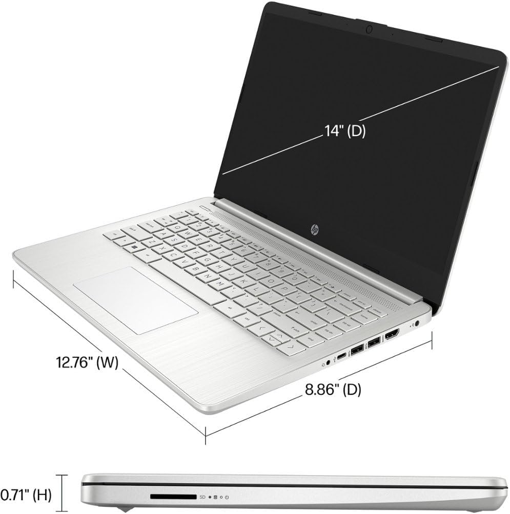 HP 2025 Laptop | 14-DQ600 | 14" 1366 x 768 | Intel-4 Core Intel Processor N150 | 8GB DDR4 | 128GB SSD | Windows 11 Home | Wi-Fi 6 - Bluetooth 5-720p HD Camera - Natural Silver