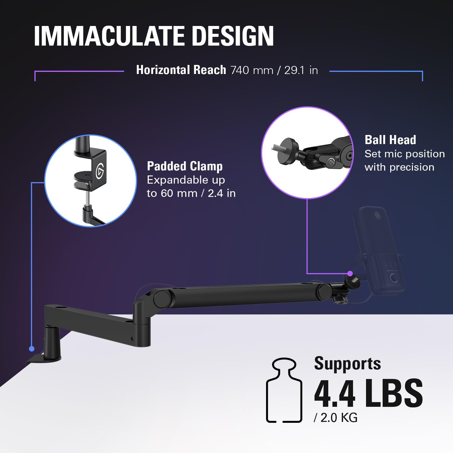 Elgato Wave Mic Arm LP - Premium Low Profile Microphone Arm with Cable Management Channels, Desk Clamp, Versatile Mounting, and Fully Adjustable – For Podcasting, Streaming, Gaming, and Home Office