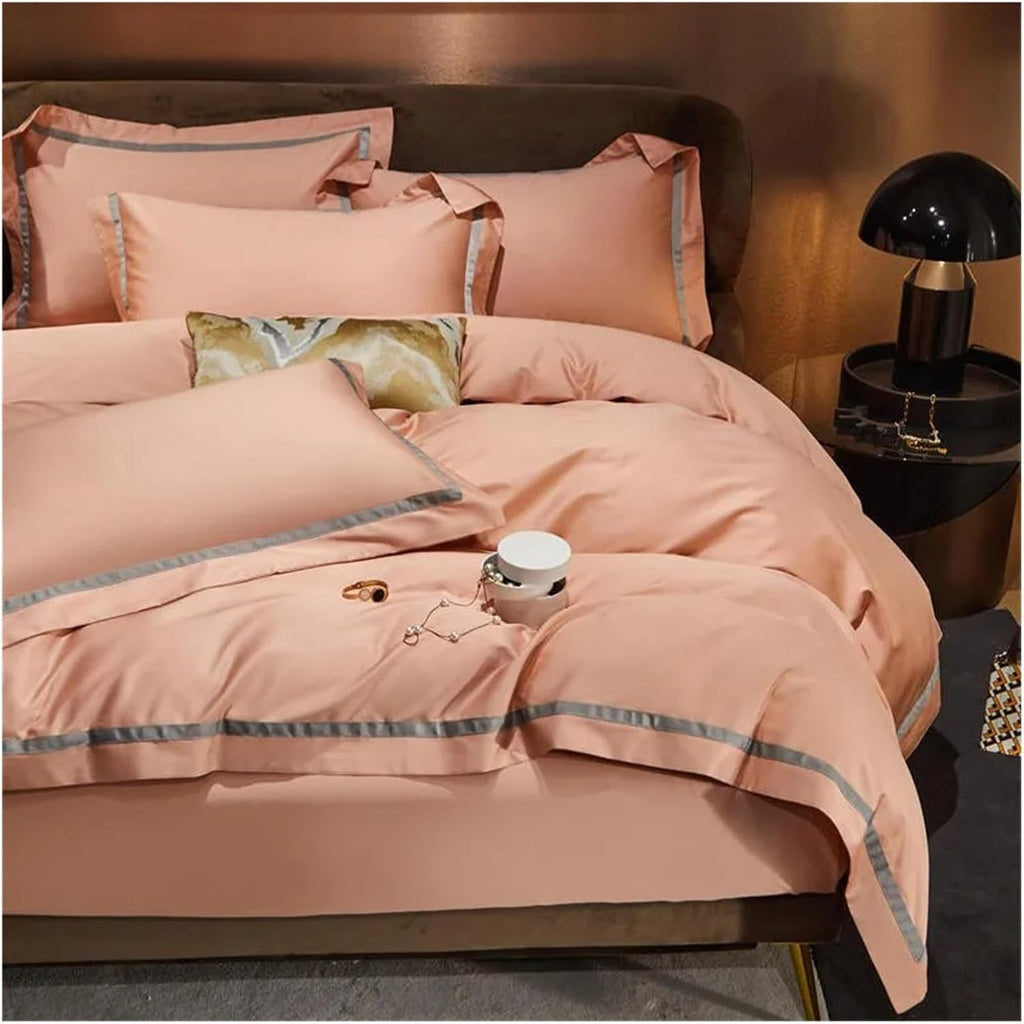 Gray Smooth Soft Rich Color 1000TC Long Staple Cotton Simple Chic Wide Edge 4Pcs Bedding Set Duvet Cover Bed Sheet Pillowcases,Bedding