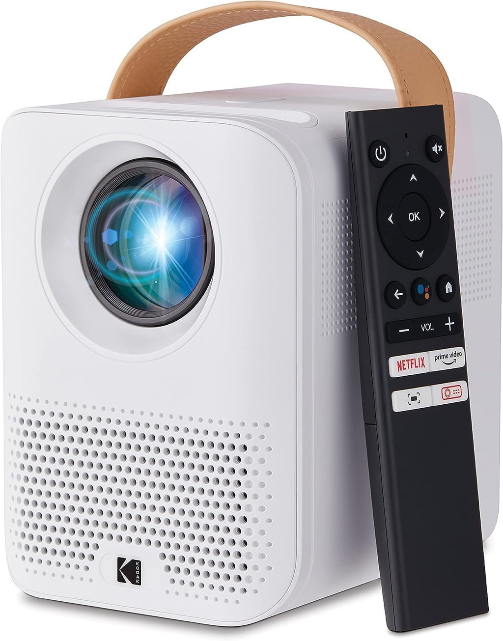 KODAK FLIK HD9 Smart Projector - White, 1080p HD - Smart TV with Android TV 10 & Google Assistant Remote - Portable Mini Projector 40"-150" Projection Range - Wi-Fi & Bluetooth 5.0 Wireless Casting