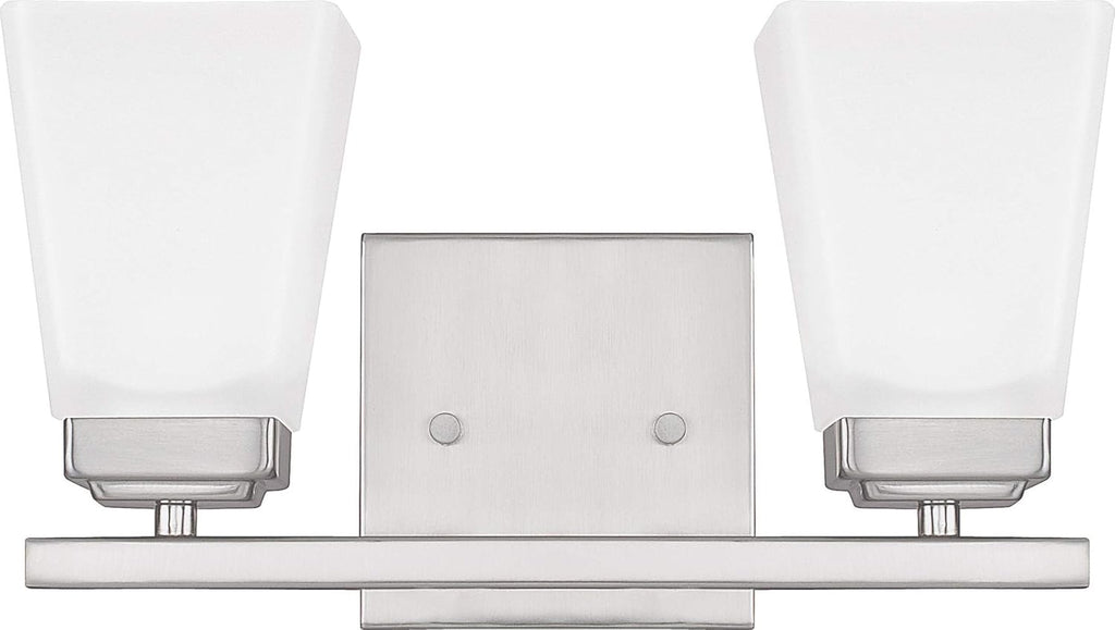 HomePlace by Capital Lighting 114421BN-334 Baxley Modern Soft White Glass Bathroom Vanity Wall Light, 2-Light 200 Total Watts, 7" H x 13" W, Brushed Nickel