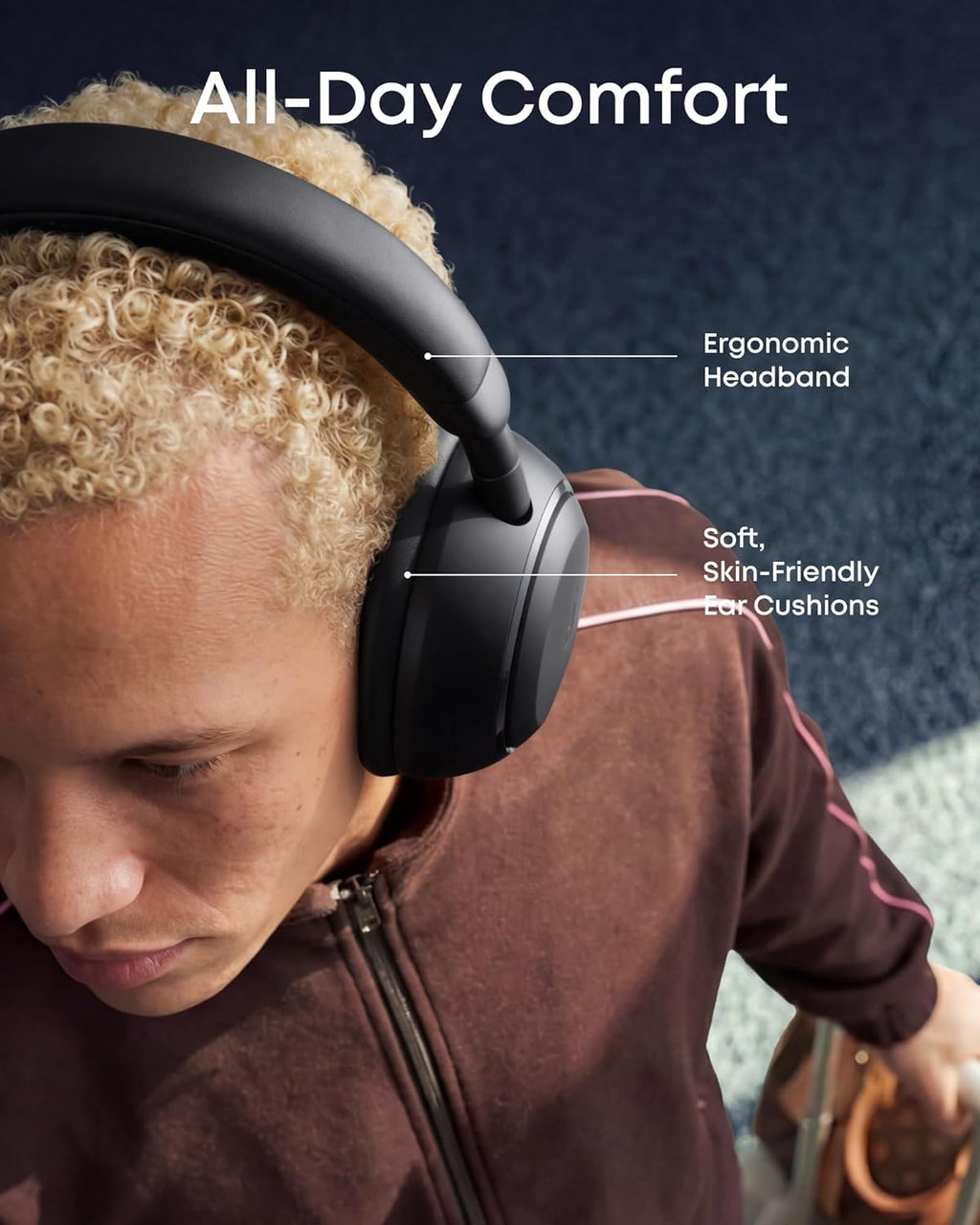 Soundcore Space 2 by Anker, Active Noise Cancelling Headphones, Comfortable Fit, 50H Playtime, LDAC Hi-Res Wireless Audio, Dual Connection, Clear Calls, Bluetooth 6.1, Nap Mode, Wearing Detection