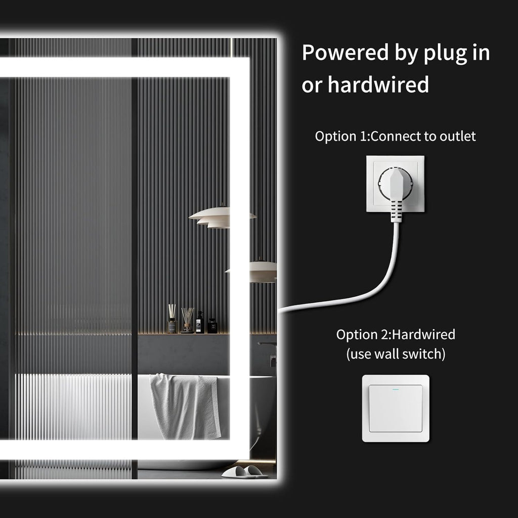 55"x30" LED Bathroom Mirror with Lights, Dimmable .Anti-Fog .Bathroom Vanity Mirror for Wall, Backlit + Front Lit, Memory Function, Shatter-Proof .Tempered Glass