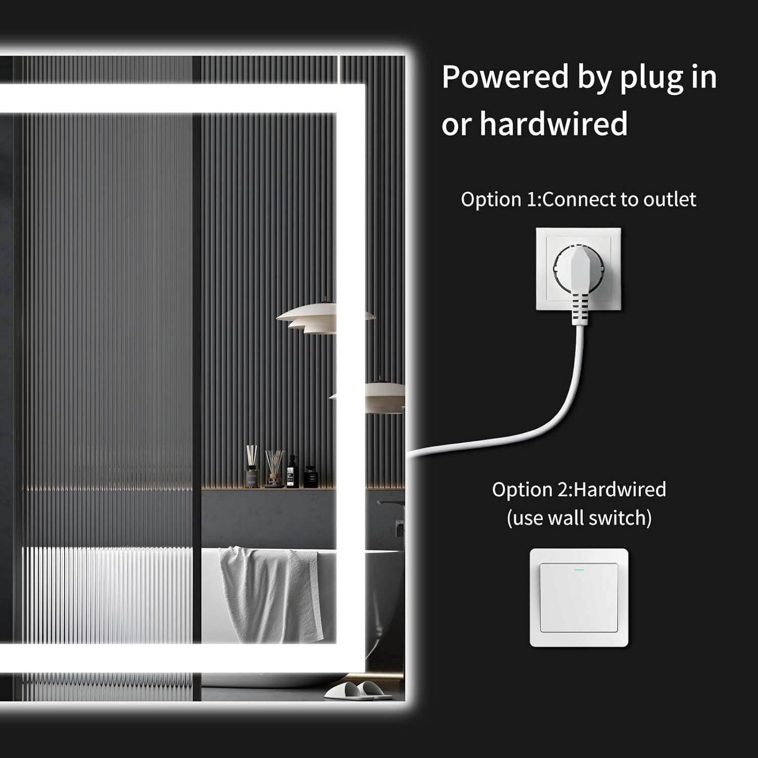 55"x30" LED Bathroom Mirror with Lights, Dimmable .Anti-Fog .Bathroom Vanity Mirror for Wall, Backlit + Front Lit, Memory Function, Shatter-Proof .Tempered Glass