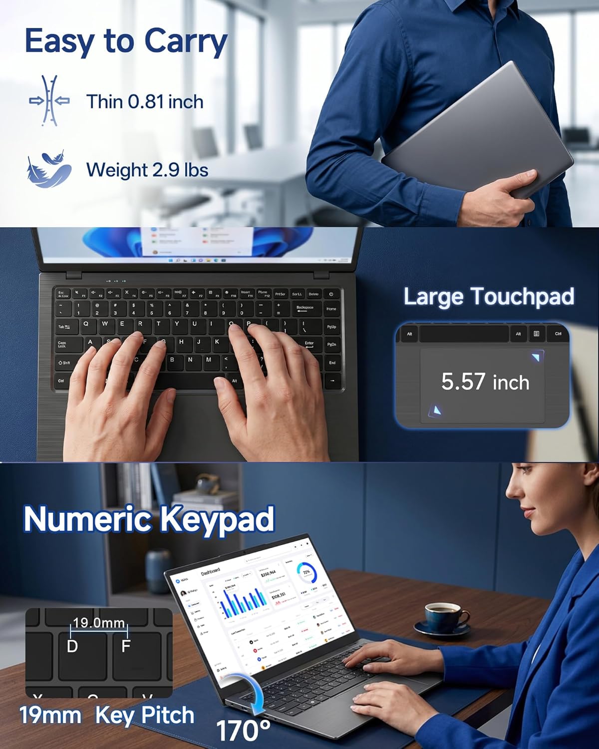 Laptop Computer - 14 Inch Laptops, Pentium 6500Y Processor (Up to 3.4GHz), 16GB RAM 256GB SSD, FHD IPS Display, Traditional Laptop Computer for Student, Business, HDMI, Type C, 38Wh Battery