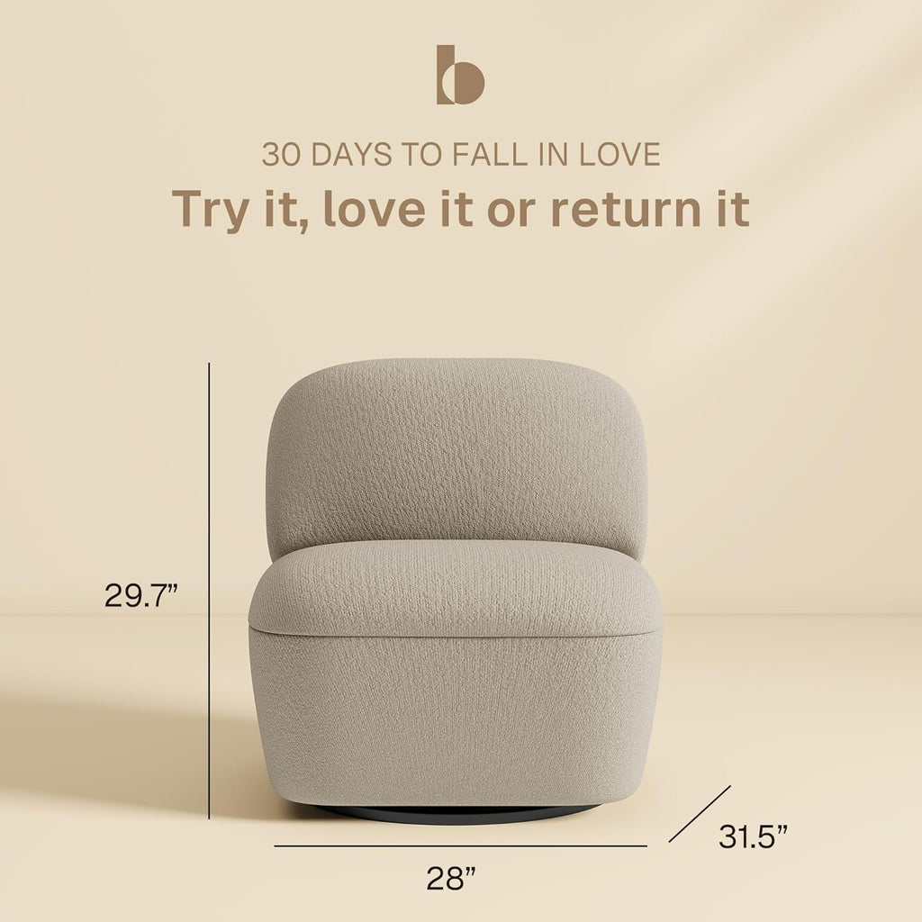 BELLEZE Set of 2 Modern Upholstered Swivel Accent Chair with Hidden Storage, 360° Rotating Chair, Easy Assembly Compact Chair for Living Room, Bedroom, Office, Space-Saving Design - Beige