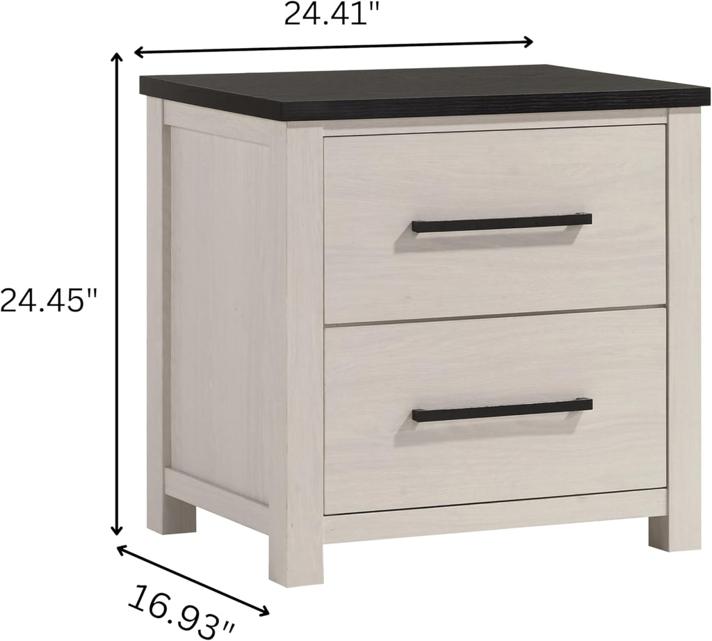 Roundhill Furniture Realynn 3-Piece Wood Bedroom Set, Queen Size Panel Bed with 2 Nightstands, Off-White Finish