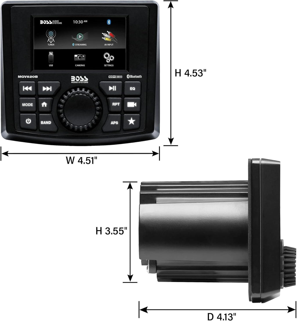 BOSS Audio Systems MGV520B Marine Gauge Receiver – Weatherproof, 3 Inch LCD, Built-in Amplifier, Bluetooth, Digital Media MP3 Player, No CD Player, USB Port, AM/FM Radio