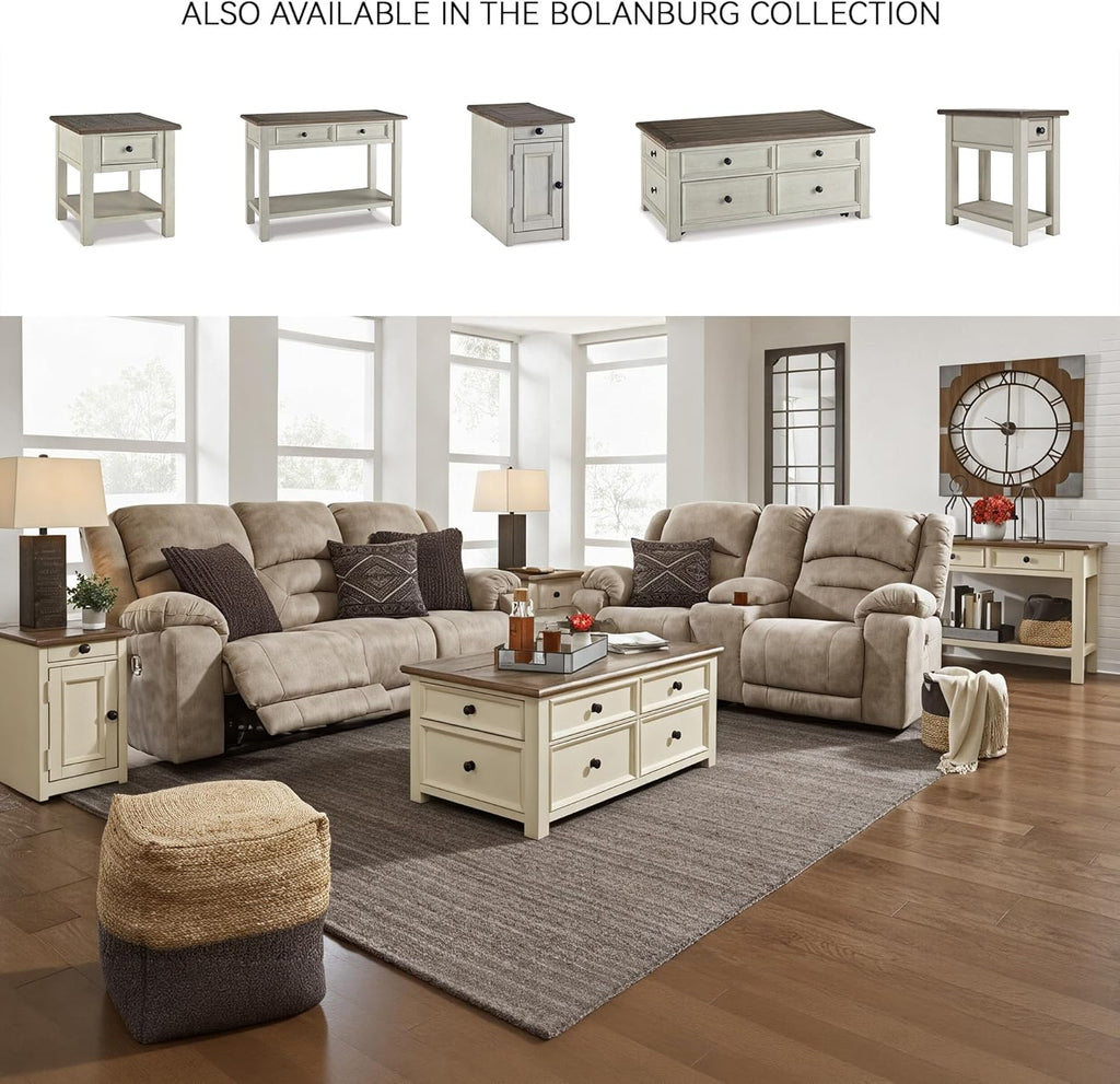 Signature Design by Ashley Bolanburg Chairside End Table With Charging Station, Two-Tone Wood Accent Table With Drawer Storage, Plank Top Design for Living Room or Bedroom, Antique White