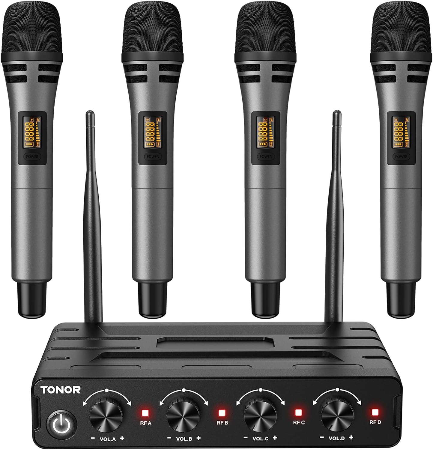 TONOR Wireless Microphones System with 4x10 Channels Cordless Handheld Microfono Inalambrico, 60 m/200FT UHF Range, Mics with Stable Signal Transmission for Karaoke Singing Party Church Wedding