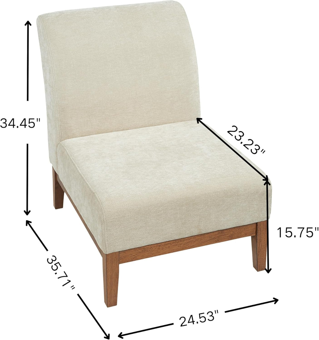 Christopher Knight Home Lynnex Modern Accent Chair for Living Room, Fabric Upholstered Single Lounge Sofa Chair with Wooden Frame, Comfy Reading Chair for Bedroom, Lounge Armless Chair, Beige+Walnut
