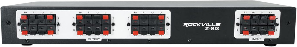 Rockville Z-SIX 300W 6-Zone Audio Zoner 8-Ohm, Multi-Room Control, Dual Source Inputs, Volume Control, for Home and Commercial Audio Systems