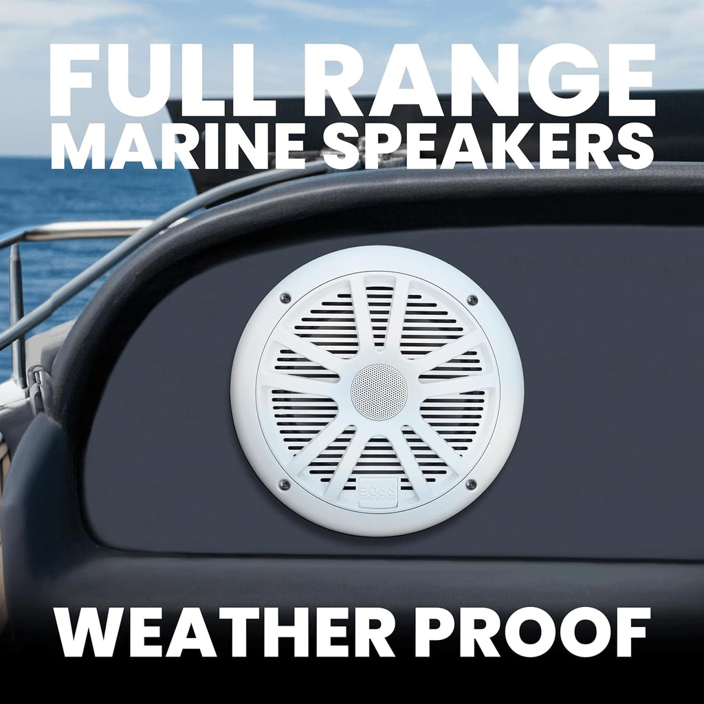 Boss Audio MR6W 6.5" 180W Dual Cone Marine/Boat Speakers Stereo, White (8 Pack)