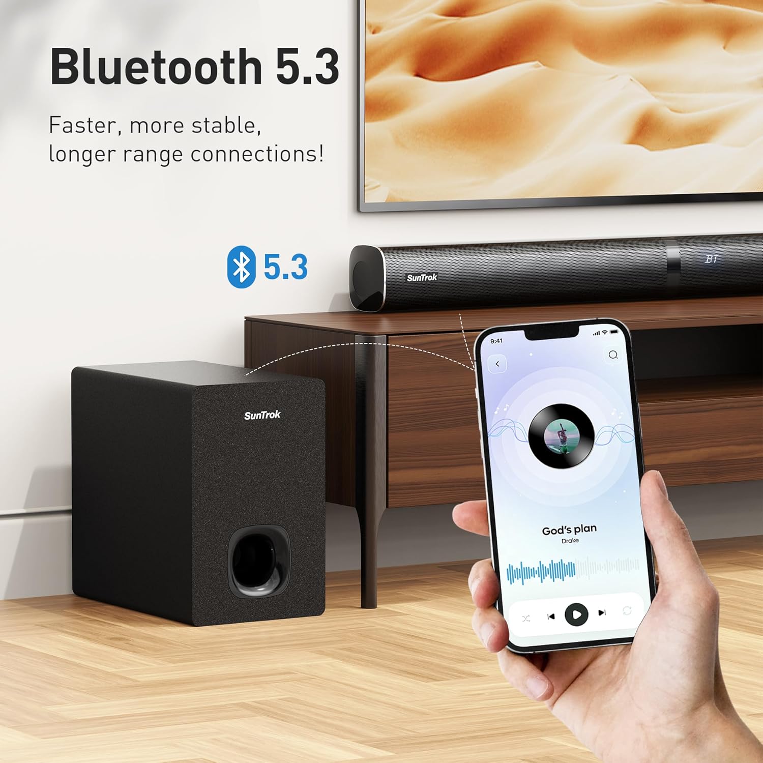 Soundbar with Subwoofer for TV, Home Theater Bluetooth 5.3 Speaker System with 2 Wireless Karaoke Mics, Surround Sound Audio with HDMI ARC, Optical, AUX, USB for Movie, Music, Family Party(Peak 280W)