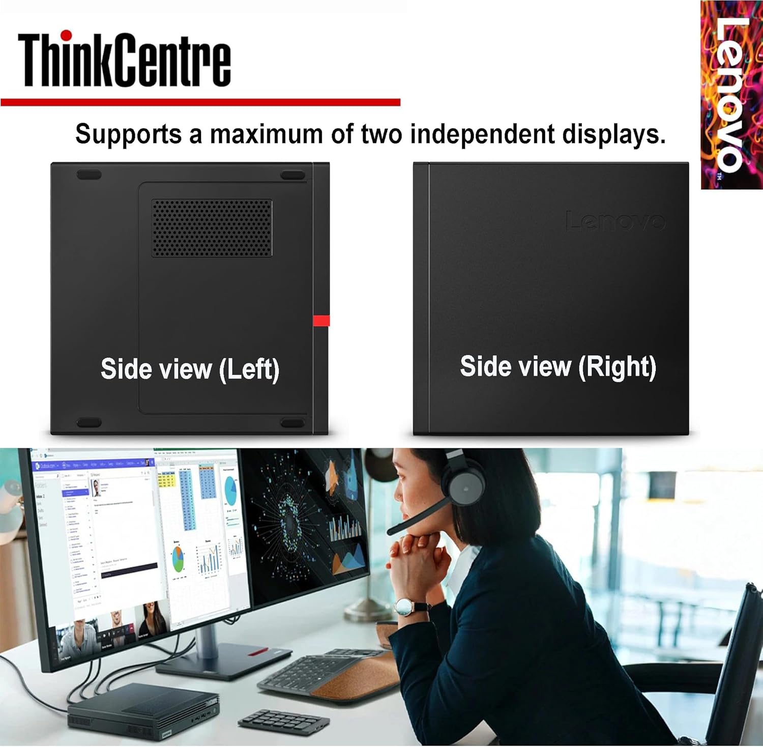 Lenovo ThinkCentre Micro Desktop, 16GB DDR4 RAM, 1TB SSD Drive, AMD Processor & Graphics, Dual-Display Support, Wi-Fi, Bluetooth, USB, RJ-45, Windows 11 Pro, Business-Grade, Home-Friendly