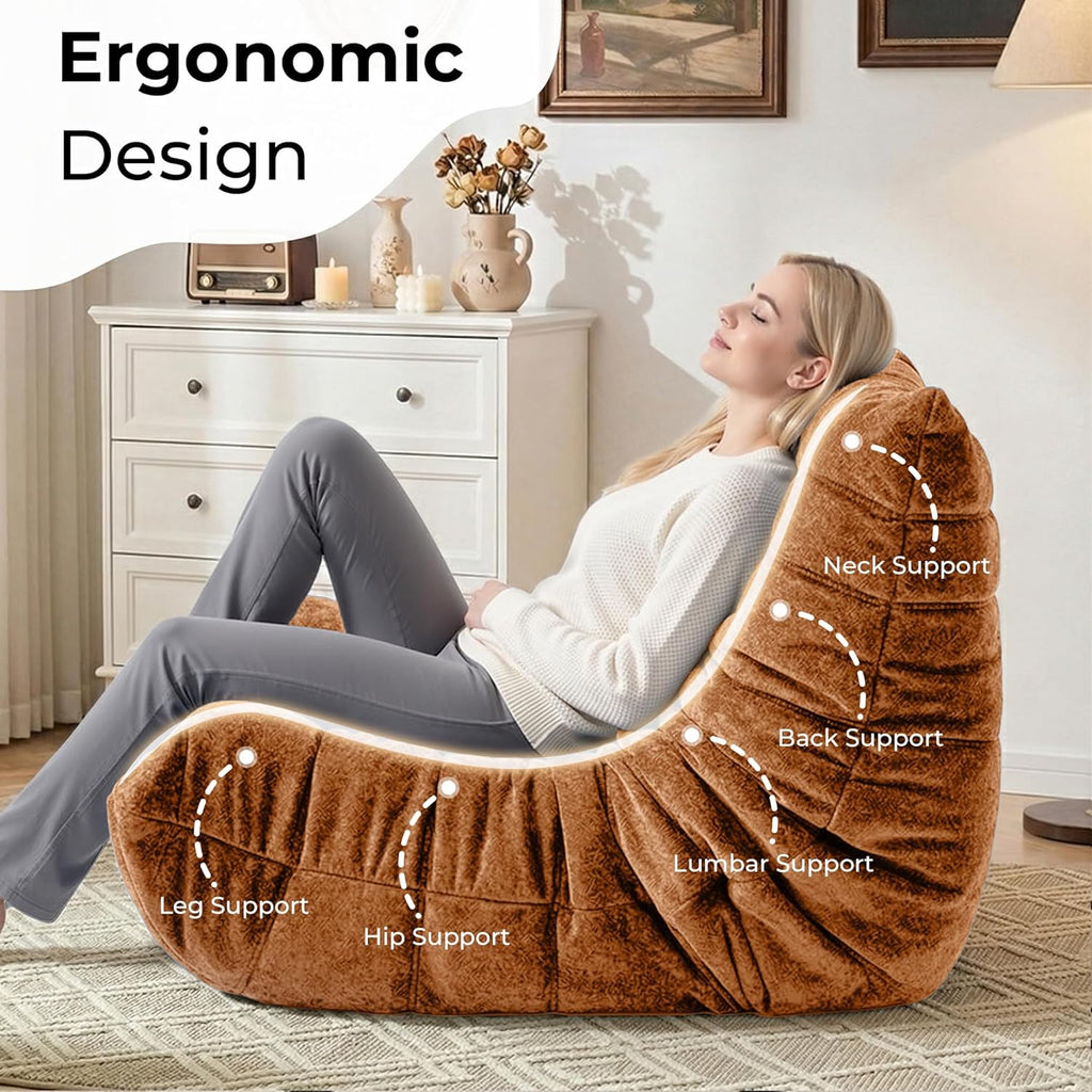 HABUTWAY Bean Bag Chair, Giant Bean Bag Chairs for Adults, Bean Bag Sofa with Filler Faux Fur, Memory Foam Bean Bag Couches Fireside Lazy Sofa for Living Room, Bedroom, Office (Brown)