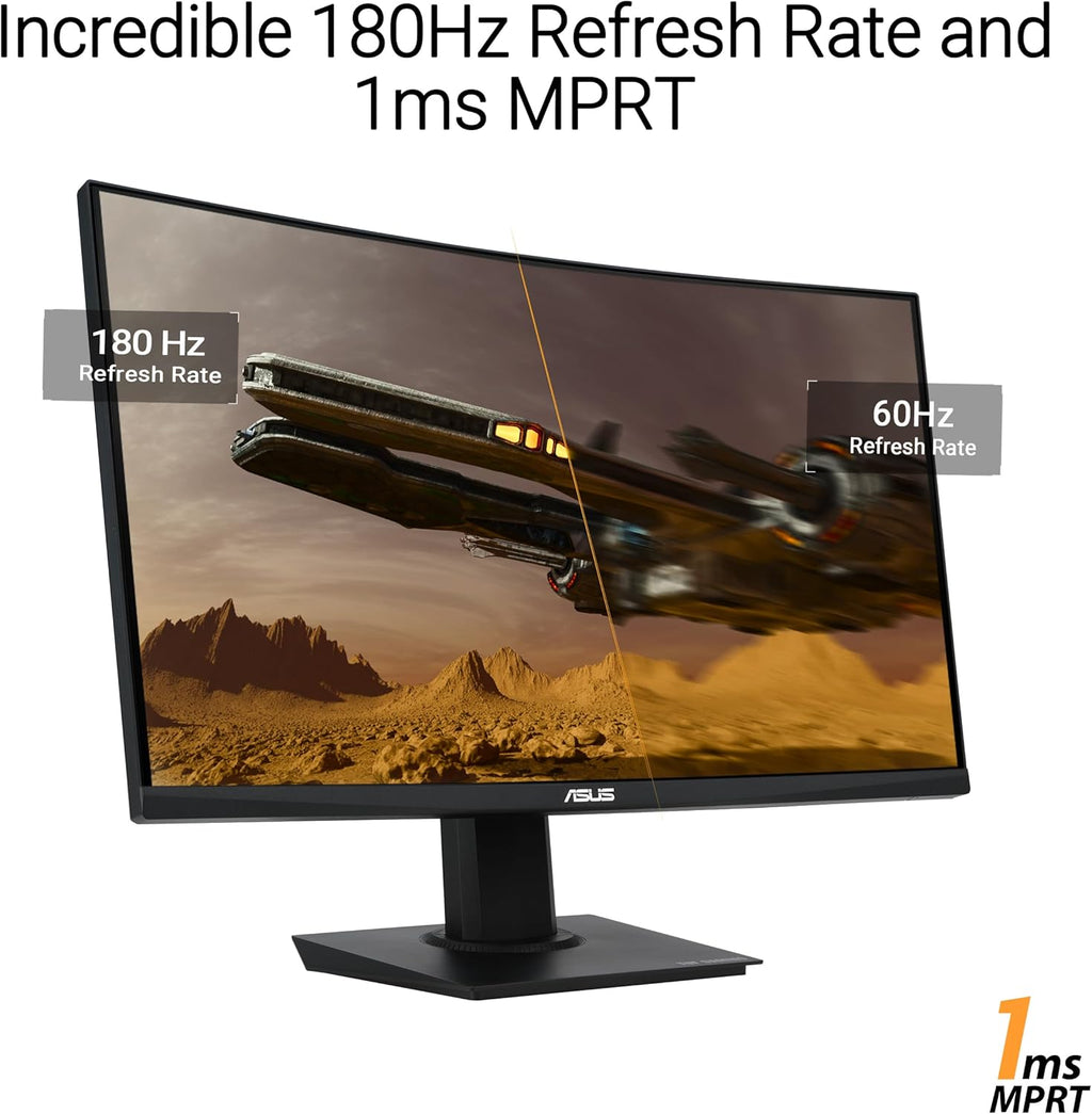 ASUS TUF Gaming 24” (23.6 inch viewable) Curved Monitor (VG24VQER) – FHD, 180Hz, 1ms, DCI-P3 90%, Extreme Low Motion Blur Sync, FreeSync, Shadow Boost, Eye Care, DisplayWidget Center, 3yr Warranty