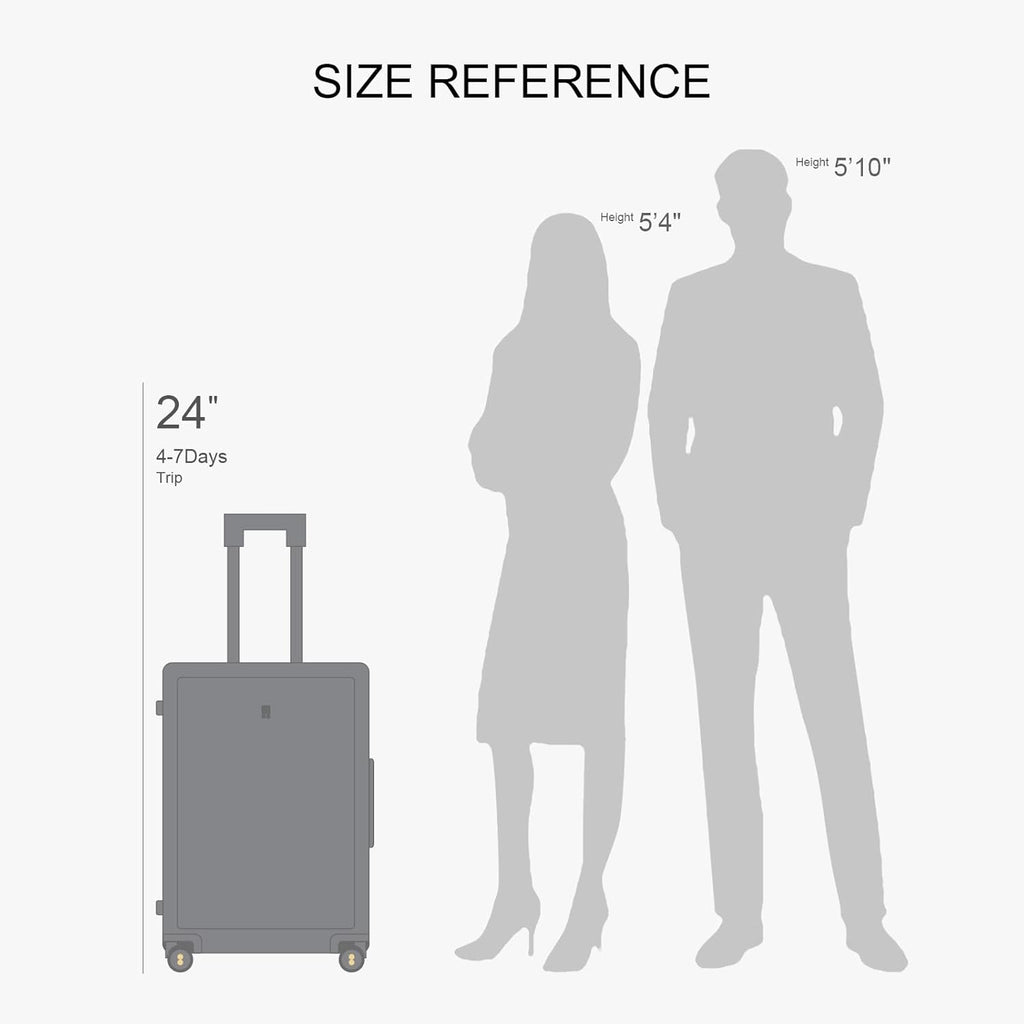 LEVEL8 Large Suitcase with Wheels, Checked Luggage, Lightweight Luminous Textured Tsa Approved Medium Hardside Large Luggages, 24 Inch, Black