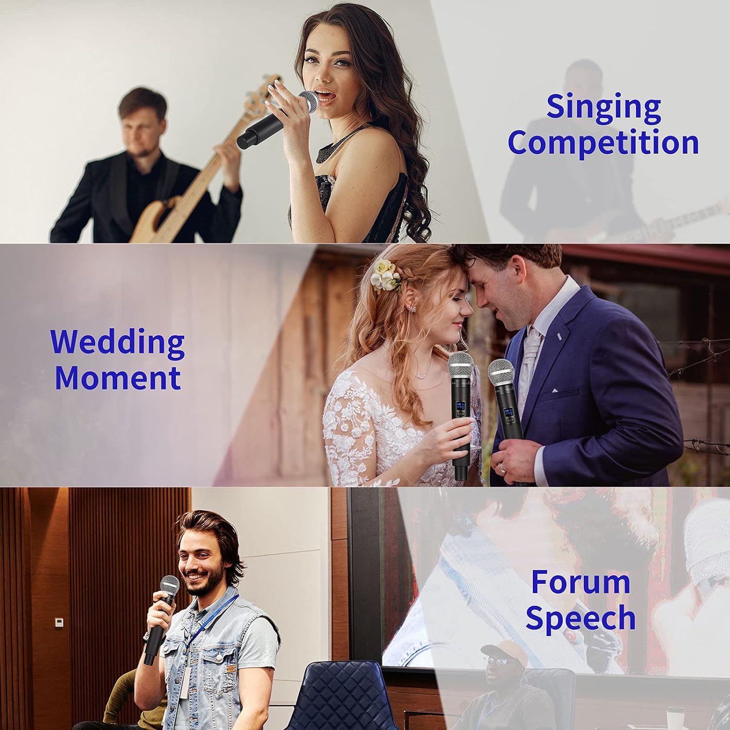 MicrocKing Wireless Microphone System, 8-Channels UHF Cordless Dynamic Handheld Mics, Long Range 400ft, Auto Connect, Ideal for Karaoke Party Wedding Speech and Outdoor Events