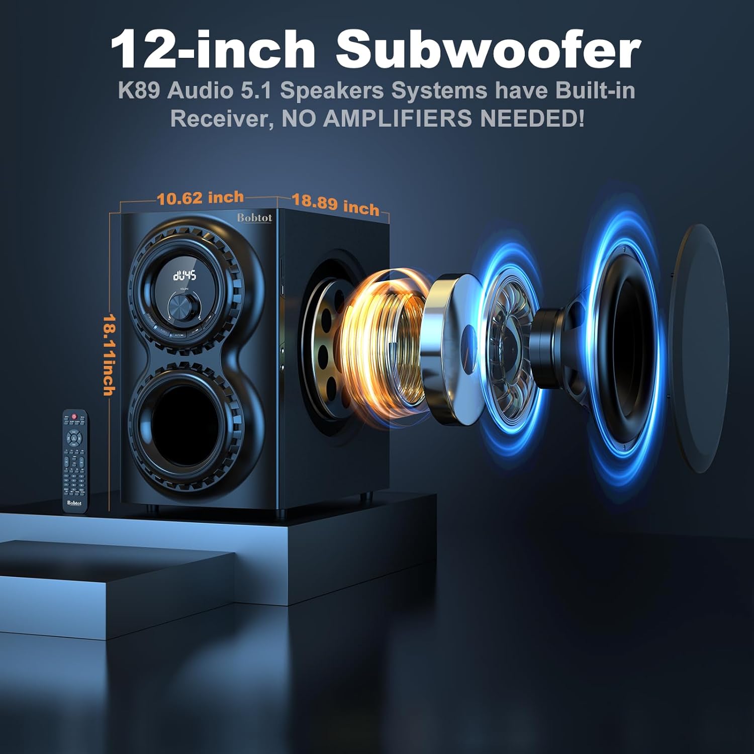 Bobtot Surround Sound Systems 1400 Watts Peak Power Home Theater Speakers - 12" Subwoofer Strong Bass 5.1 Wired Loud Stereo Audio System with ARC Optical Bluetooth Input for TV
