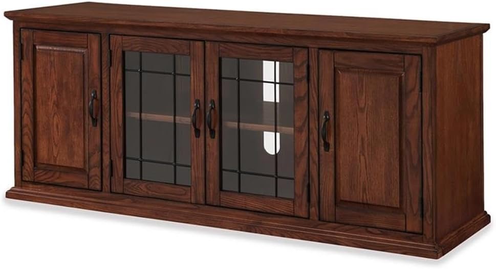 Leick Home 80360 Leaded Glass TV Stand For 65" TV's, Burnished Oak