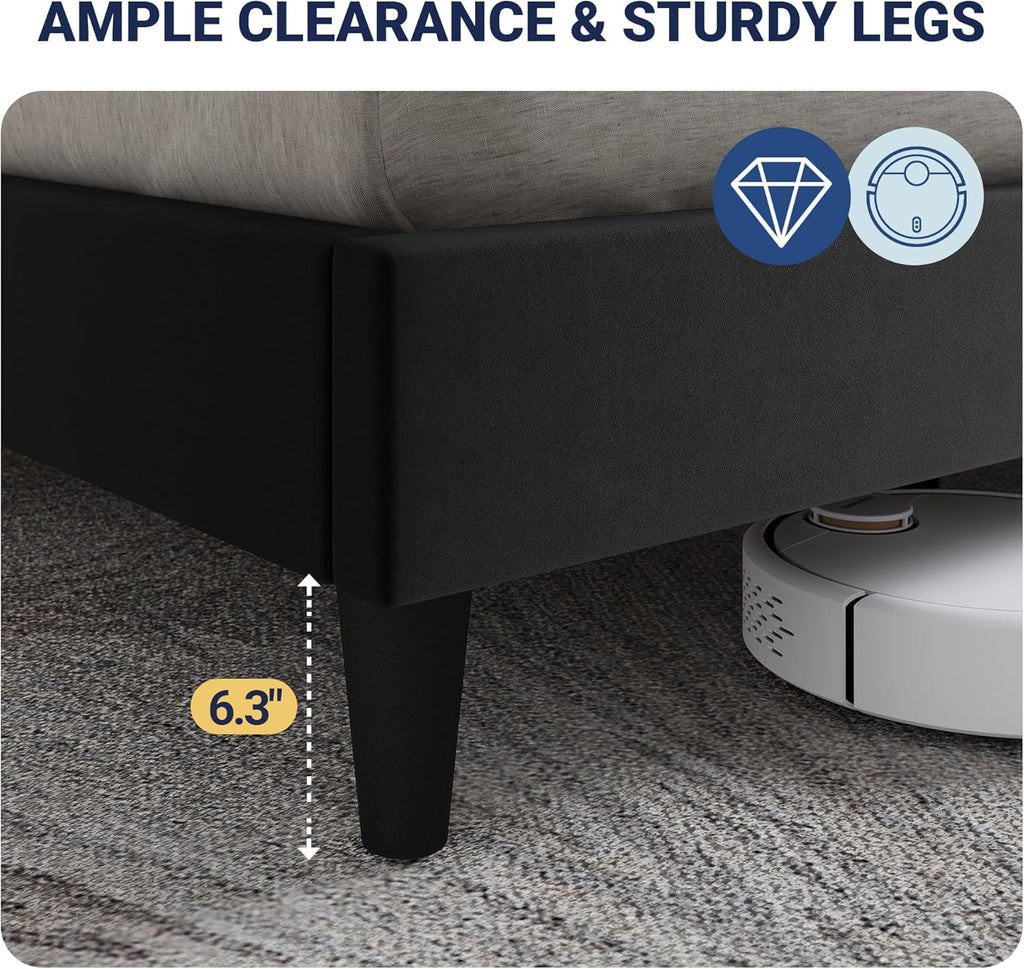 Allewie Velvet Queen Upholstered Bed Frame with Wingback Storage Headboard & Charging Station, Platform Bed with Diamond Tufted Design & Gold Trim, No Box Spring Needed, Easy Assembly, Black