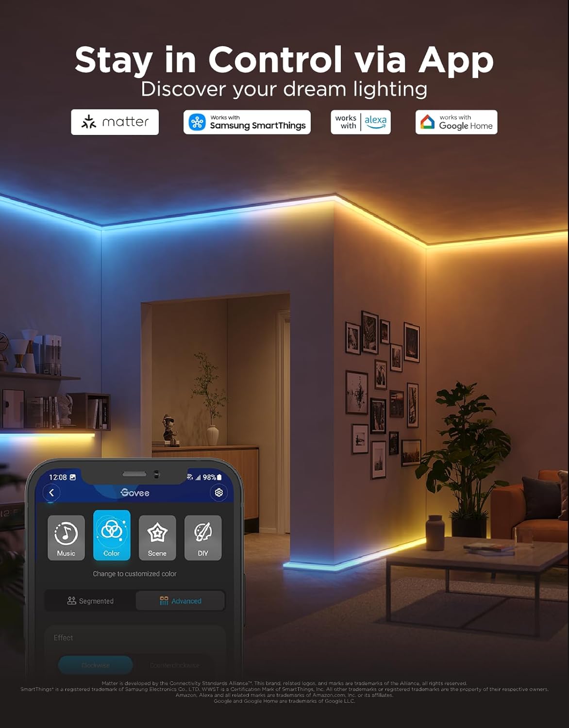 Govee RGBIC LED Strip Lights 32.8ft with Covers, Smart Lights Work with Alexa and Google Assistant, LED Diffuser Channel with LED Lights for Bedroom, Skirting Lines, Studio, Cabinet
