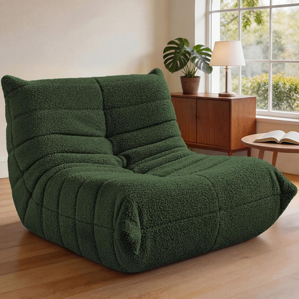 HABUTWAY Bean Bag Chairs Fireside Lazy Floor Sofa, Soft Teddy Fleece Bean Bag Sofa with High-Resilience Foam Filling .Beanbag for Living Room, Bedroom, Office (Green Teddy)