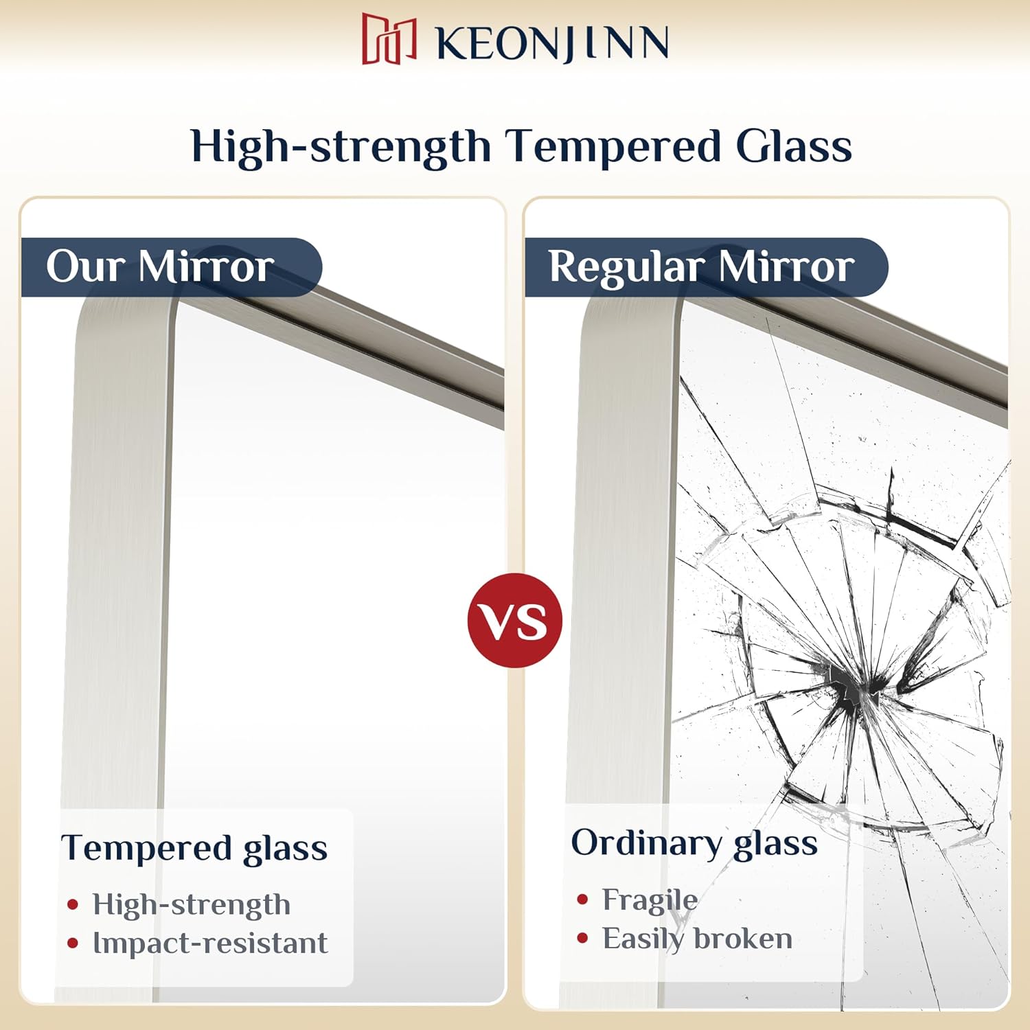 Keonjinn 48 x 36 Brushed Nickel Bathroom Vanity Mirror, Large Rounded Rectangle Bathroom Mirrors for over Sink, Metal Framed Silver Mirror for Wall, Shatterproof HD Tempered Glass(Horizontal/Vertical)