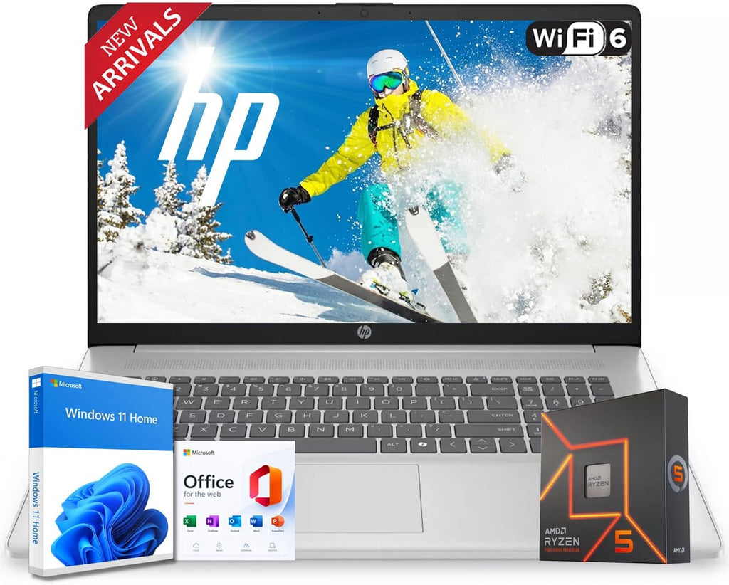 HP New Released 17.3" FHD Business Laptop(2026/2027Edition) with MS365 for Web, Powerful AMD Ryzen 5 7430U(Beats Core i7-1335U), 16GB RAM, 512GB PCIe, Ultra Quiet Design, Long Battery Life, Windows 11