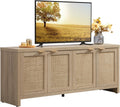 SICOTAS TV Stand for Living Room Boho Entertainment Center for Bedroom with 4 Rattan Cabinets Farmhouse Television Stands with Storage Large Media Console Table for TVs up to 65 Inch
