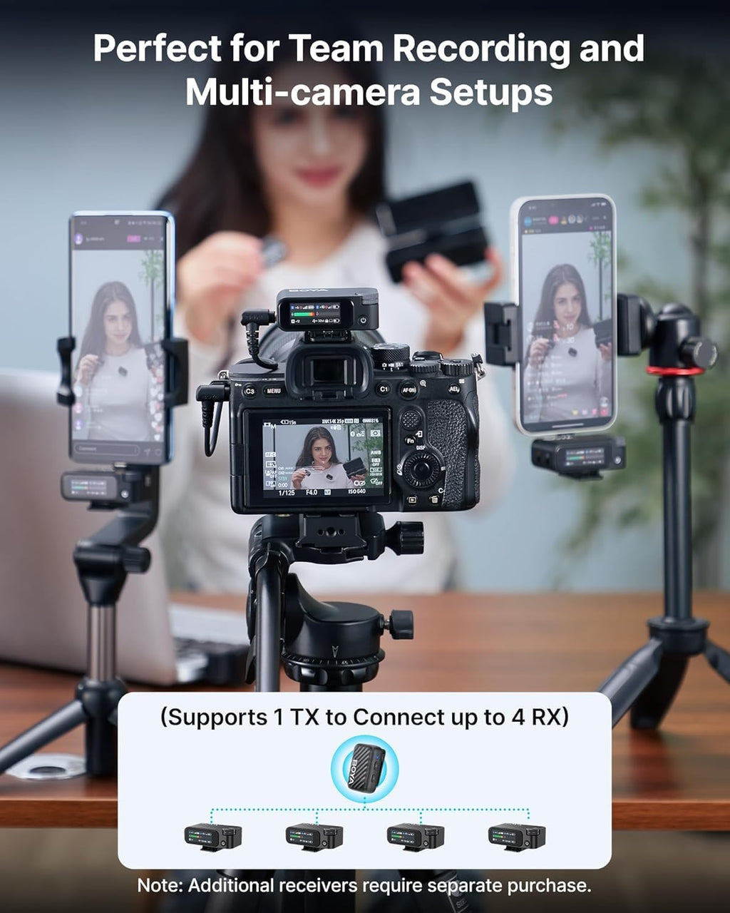 BOYA BOYAMIC 2 Wireless Microphones for iPhone 15-16/Android/PC/Camera,AI Noise Cancellation,32-bit Float Internal Recording,984ft Range, 54H Battery with Charging Case for Recording(without Clip Mic)