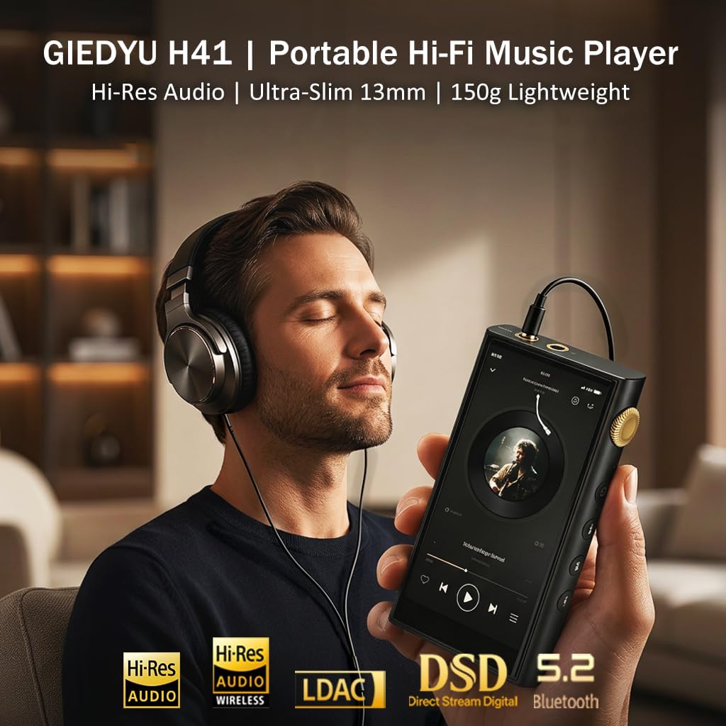 Hi-Res Music Player MP3 with Android - Dual ESS9018Q2M DAC Chips, 13H Playtime Bluetooth 5.2 WiFi USB Digital Audio Player, 4.4mm Balanced Output, Supports ISO/DTS/DSD512