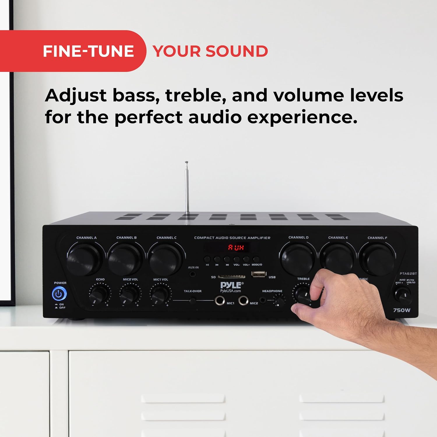 Pyle Bluetooth Wireless Home Amplifier System - Upgraded 6 Channel Audio, 750 Watt Power, Easy Karaoke, Stereo Receiver w USB-A, Micro SD, Headphone, 2 Microphone Input w/Echo, Talkover for PA