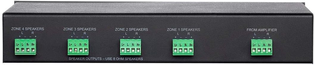 Monoprice SSVC-4.1 Single Input 4-Channel Speaker Selector with Volume Control, Impedance Protection, Individual Zone On/Off Buttons, Black, Model Number: 138159