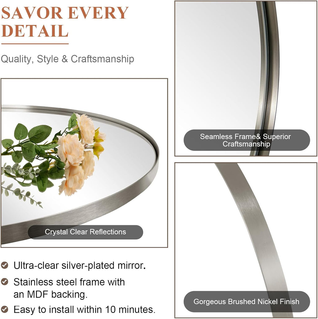 ANDY STAR Brushed Nickel Oval Mirrors for Bathroom, 22x30 Inch Silver Stainless Steel Metal Framed Oval Wall Mirror, Modern Vanity Mirror Wall Mount Horizontal or Vertical