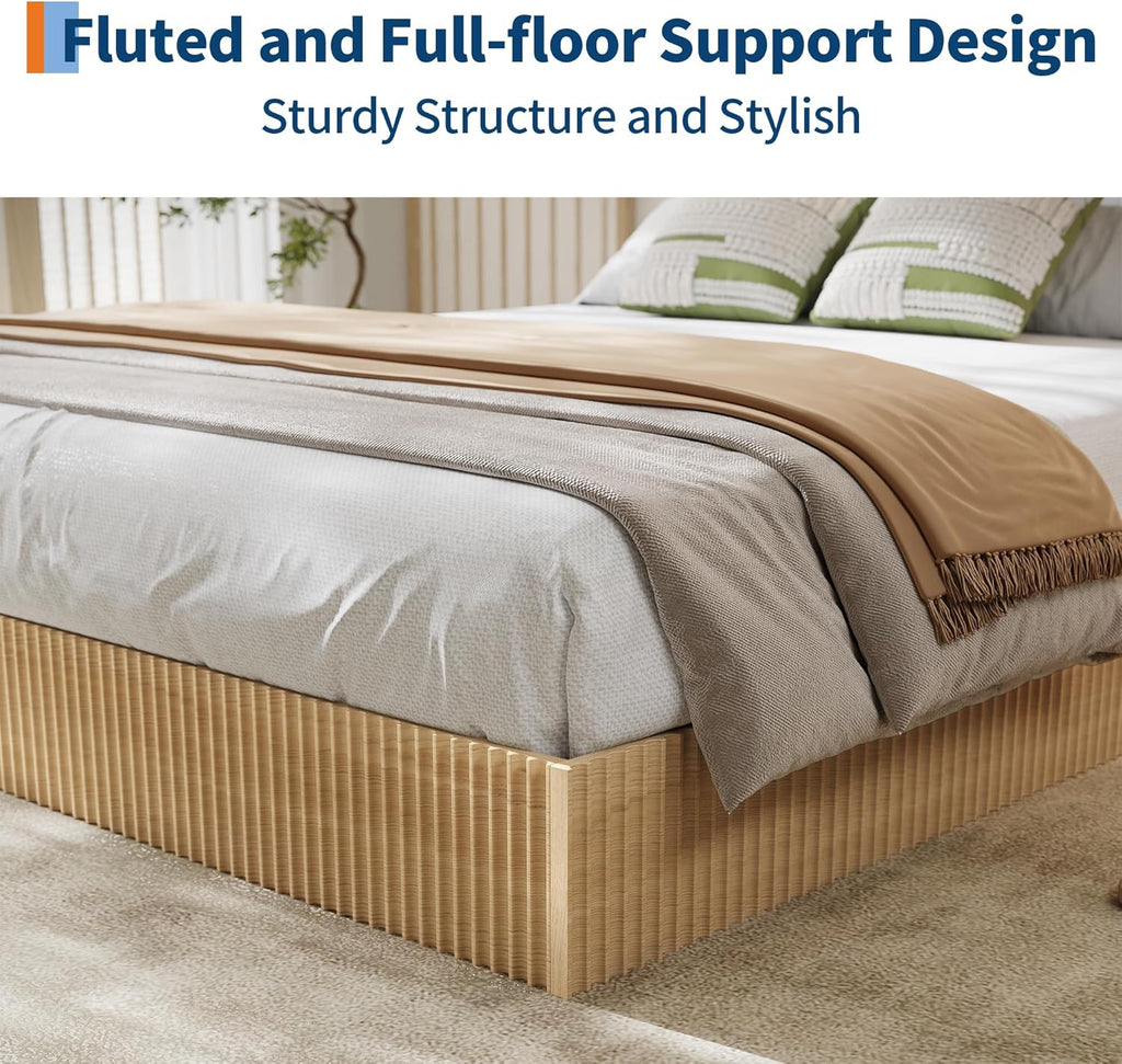 Garvee King Bed Frame, Wood Platform Bed with Fluted Design, Low Profile BedFrame, Minimalist Bed Base with Noise-Free, Easy Assembly, No Box Spring Needed, Natural