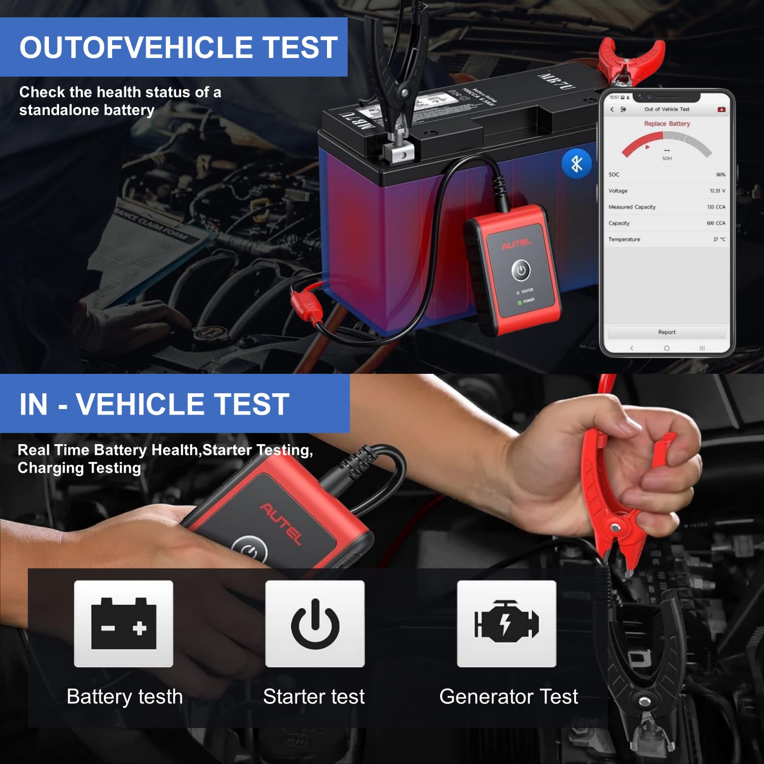 Autel MaxiBAS BT506 Car Battery Tester, 6V 12V Batteries: 100-2000 CCA Vehicle Battery Analyzer, Top Accuracy Adaptive Conductance, Battery Load Test for All Vehicles