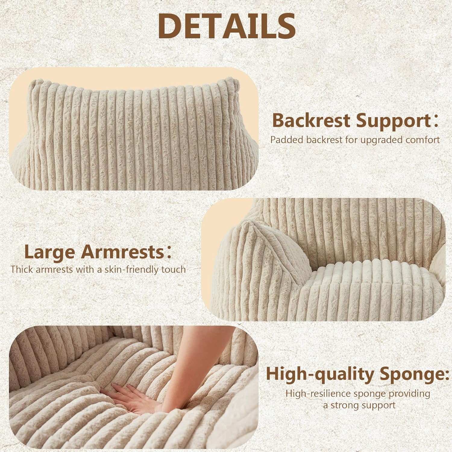 Achicsofar Giant Bean Bag Chairs for Adults Teens, Large Bean Bag Sofa Chairs with Filling Comfy Fuzzy BeanBag Chair with Armrests for Bedroom Living Room Reading