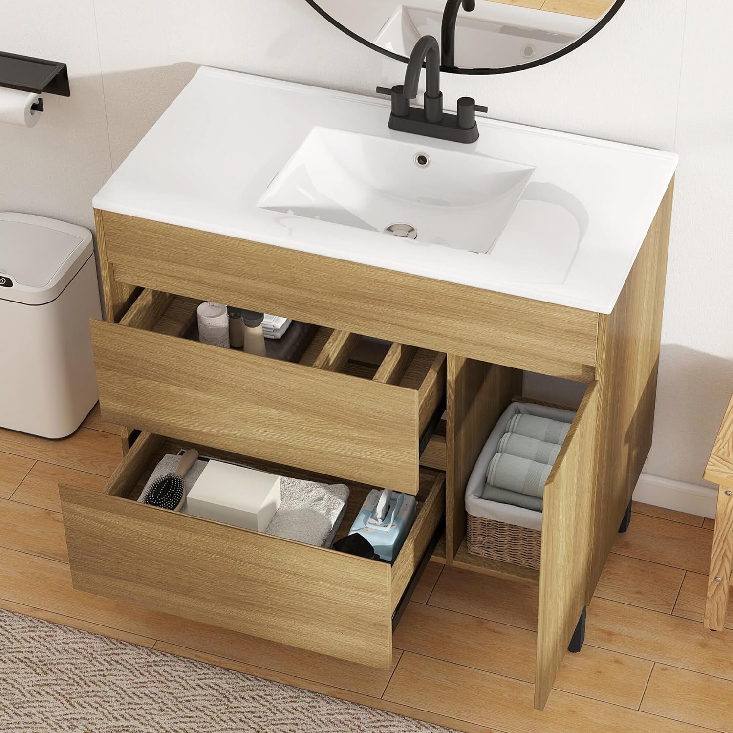 YITAHOME 36 Inch Bathroom Vanity with Sink, Bathroom Cabinet Vanity for Media Space, Freestanding Storage Bathroom Vanity with 1 Soft Closing Cabinet & 2 Drawers