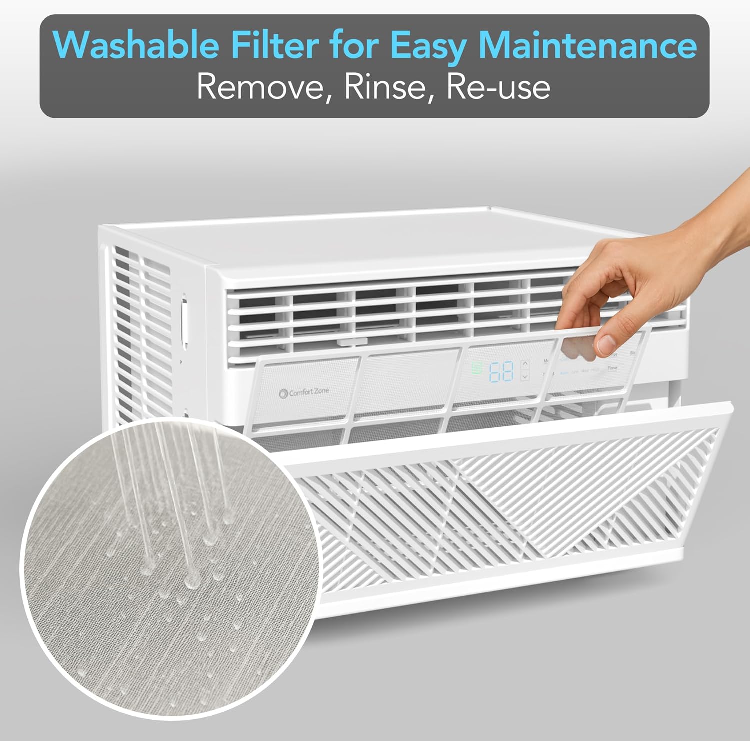 Comfort Zone Window Mounted Smart Wi-Fi Room Air Conditioner with Remote Control, 10,000 BTU, Digital Display, 4 Speed Settings, 4 Mode Settings, 24-Hour Timer, Sleep Setting, and Eco Mode, CZ12759