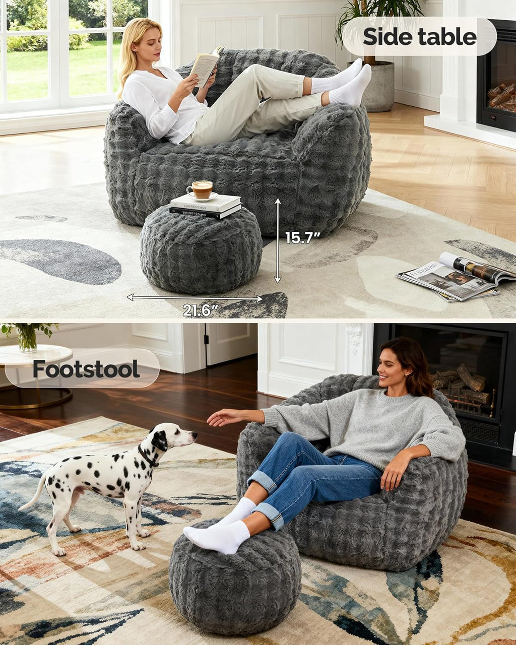 KINGYES Bean Bag Chair, Giant Bean Bag Couch with Memory Foam Filled, Gaming Beanbag Chair for Adults, Bean Bag for Kids & Teen, Light Gray