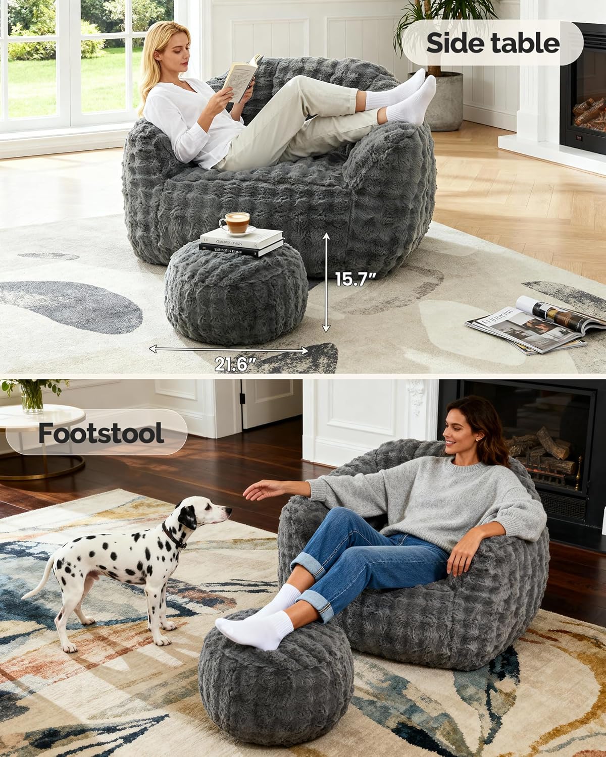 KINGYES Bean Bag Chair, Giant Bean Bag Couch with Memory Foam Filled, Gaming Beanbag Chair for Adults, Bean Bag for Kids & Teen, Light Gray